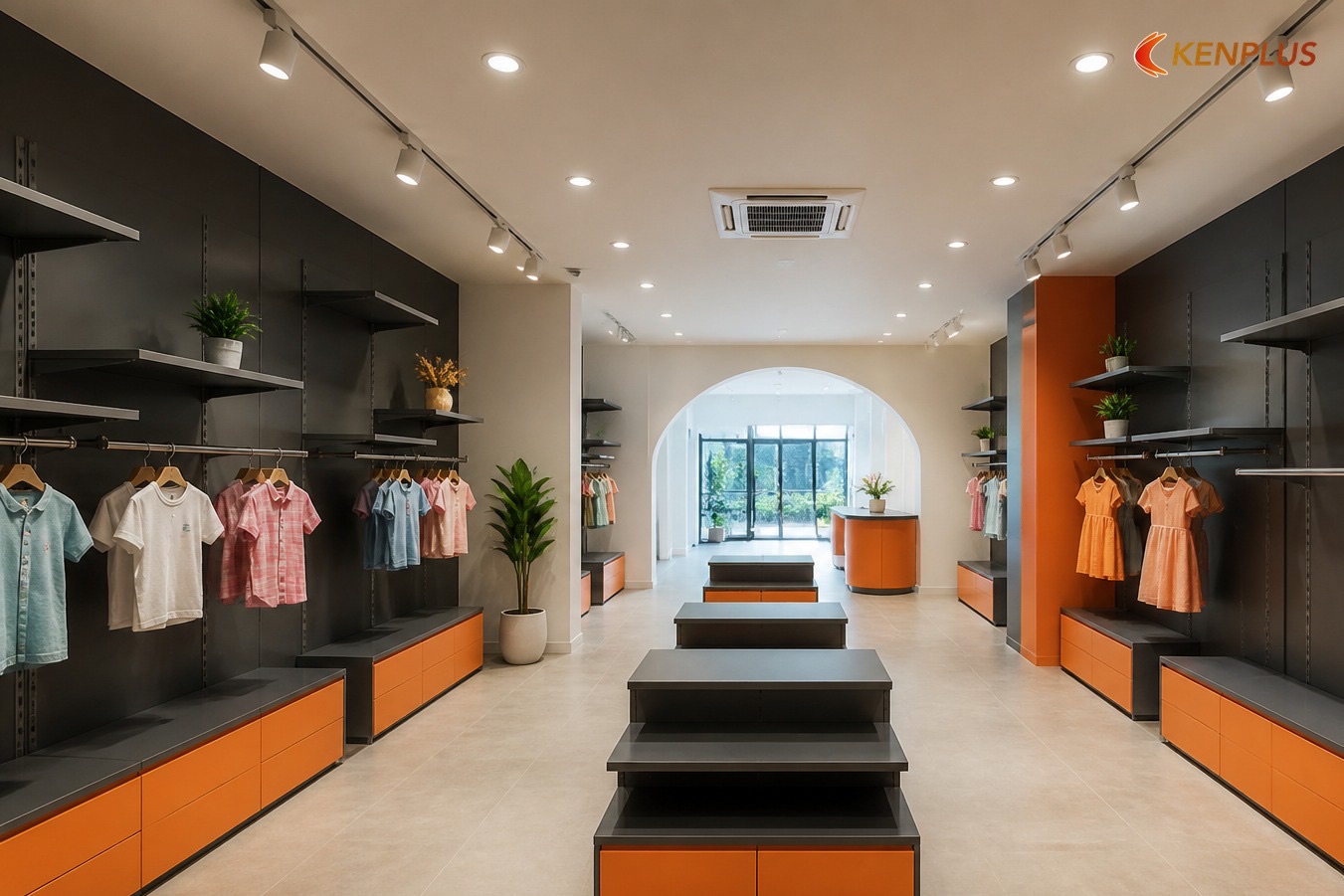 Bước 5 — Trần, vách, sàn — hoàn thiện nền — Các bước thi công shop thời trang trẻ em đúng trình tự Bước 5 — Trần, vách, sàn — hoàn thiện nền — Các bước thi công shop thời trang trẻ em đúng trình tự