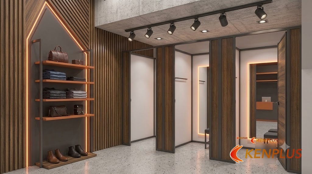 Bảng kích thước phòng thử đồ — shop thời trang nam — Shop thời trang nam: đèn ray hay đèn âm trần Bảng kích thước phòng thử đồ — shop thời trang nam — Shop thời trang nam: đèn ray hay đèn âm trần