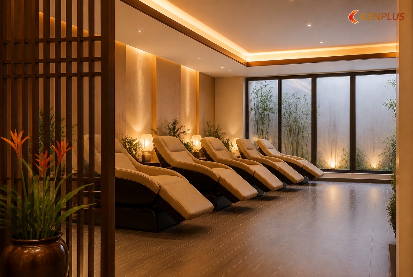 Khu ghế ngả nhìn ra vườn tre