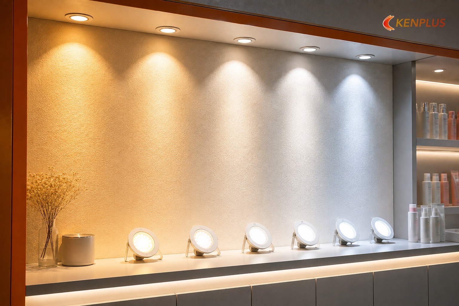 Bảng nhiệt độ màu chiếu sáng (bắt buộc kiểm trước khi mua đèn) — Cách bố trí shop mỹ phẩm Hàn Quốc 20m² hợp lý