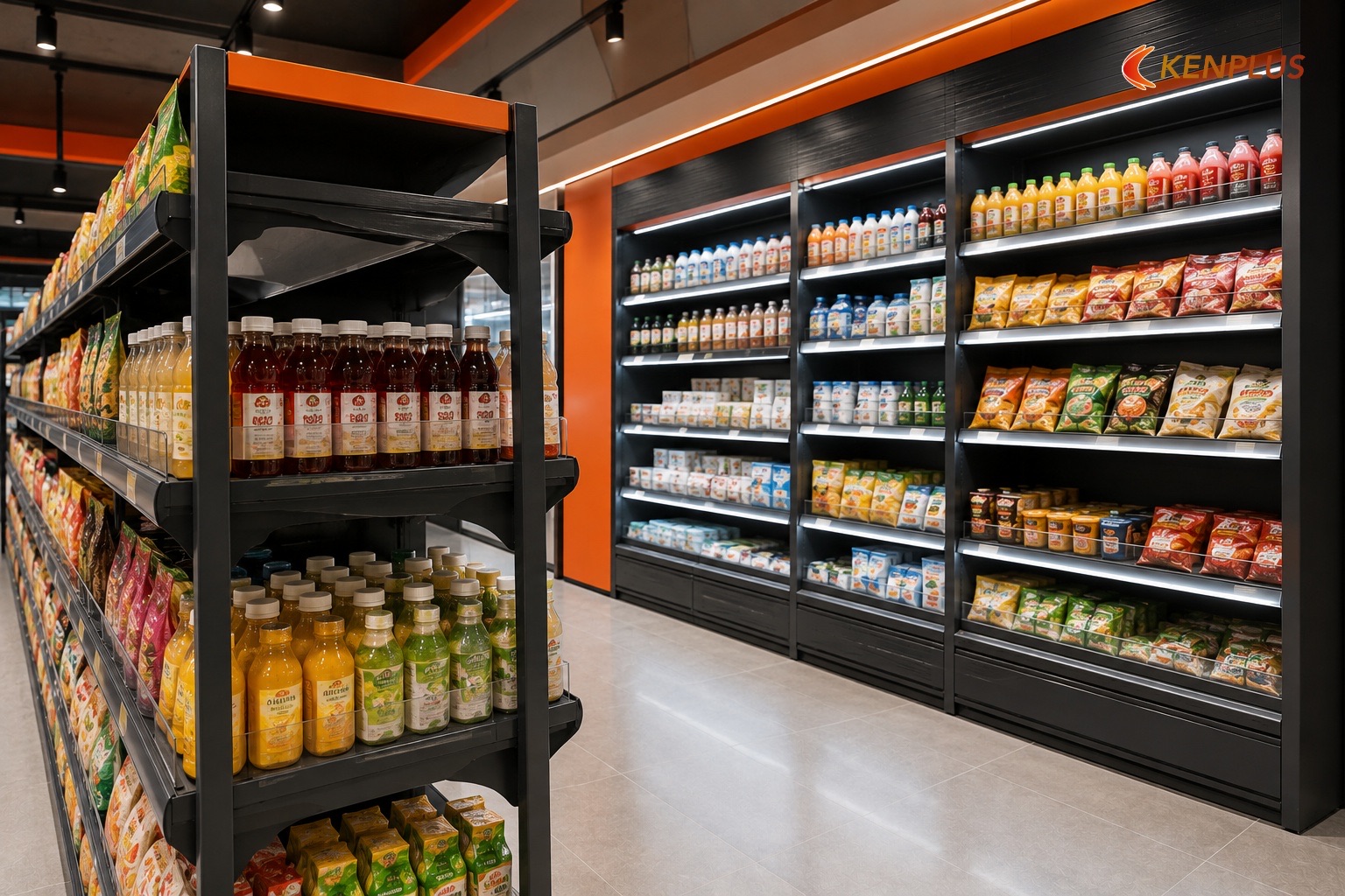 Gondola vs wall units — bố trí 150 m² — Mặt bằng siêu thị mini 150m² bố trí thế nào Gondola vs wall units — bố trí 150 m² — Mặt bằng siêu thị mini 150m² bố trí thế nào