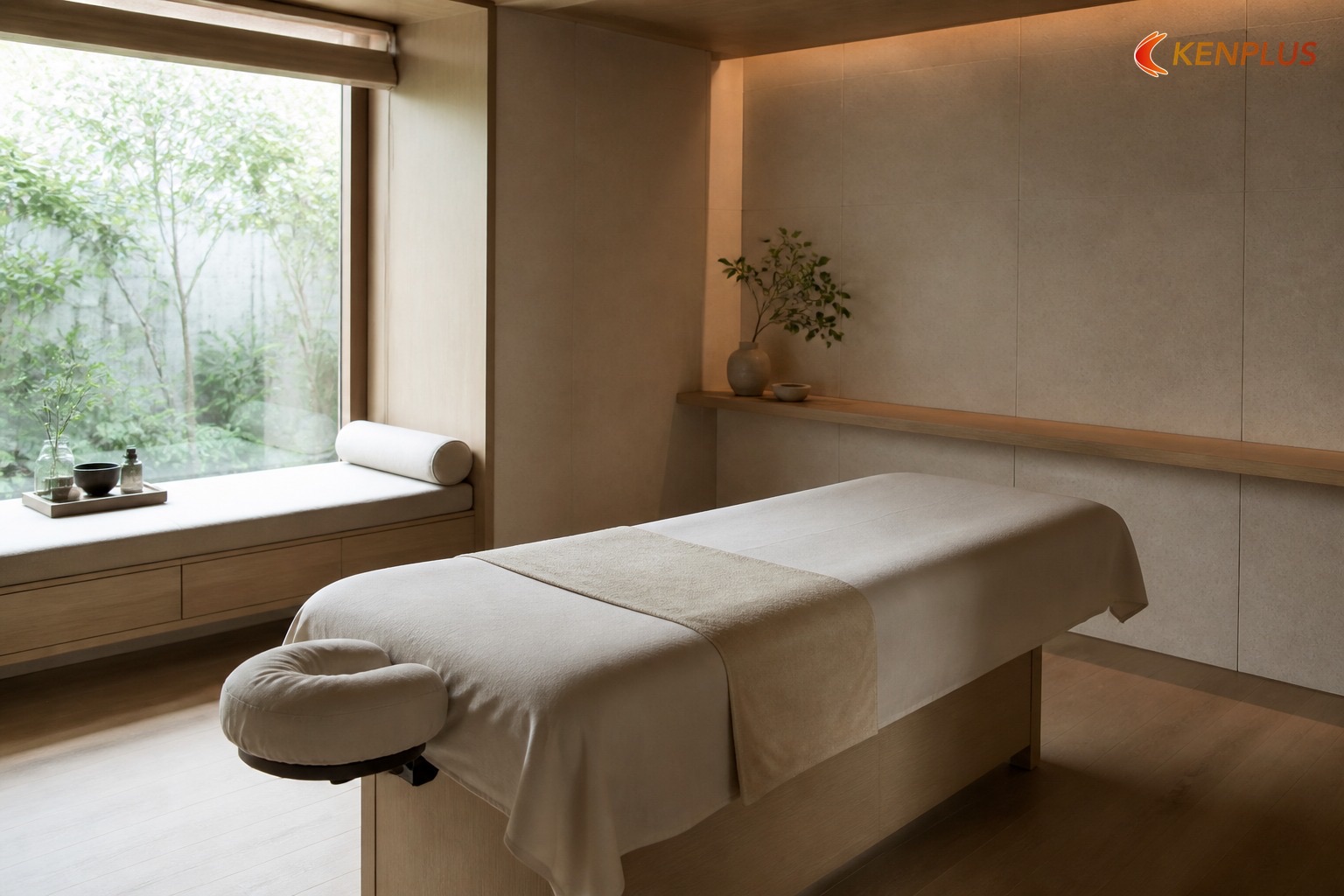 Phòng 2 gỗ sáng, cửa sổ lớn
