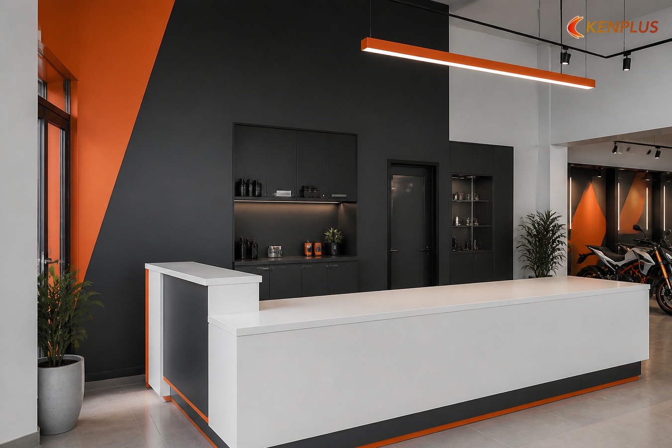 Giai đoạn 3 — Trần tối, track và spot — Kinh nghiệm thi công showroom xe máy ít phát sinh