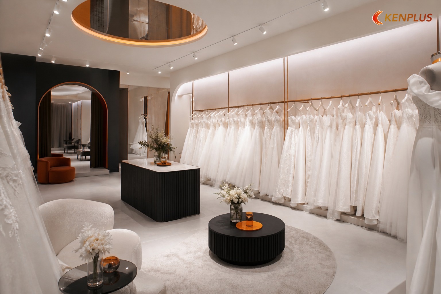 60 m² so với 8 công trình KenPlus — ranh giới bài viết — Chi phí thi công showroom váy cưới 60m² 60 m² so với 8 công trình KenPlus — ranh giới bài viết — Chi phí thi công showroom váy cưới 60m²