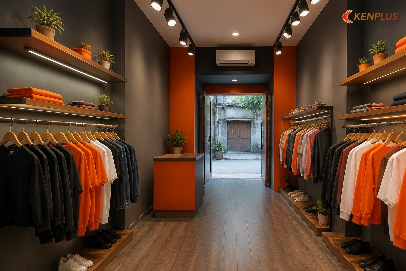 PCCC và lối thoát trên mặt bằng hẹp — Thiết kế shop thời trang trẻ em mặt tiền 3m PCCC và lối thoát trên mặt bằng hẹp — Thiết kế shop thời trang trẻ em mặt tiền 3m