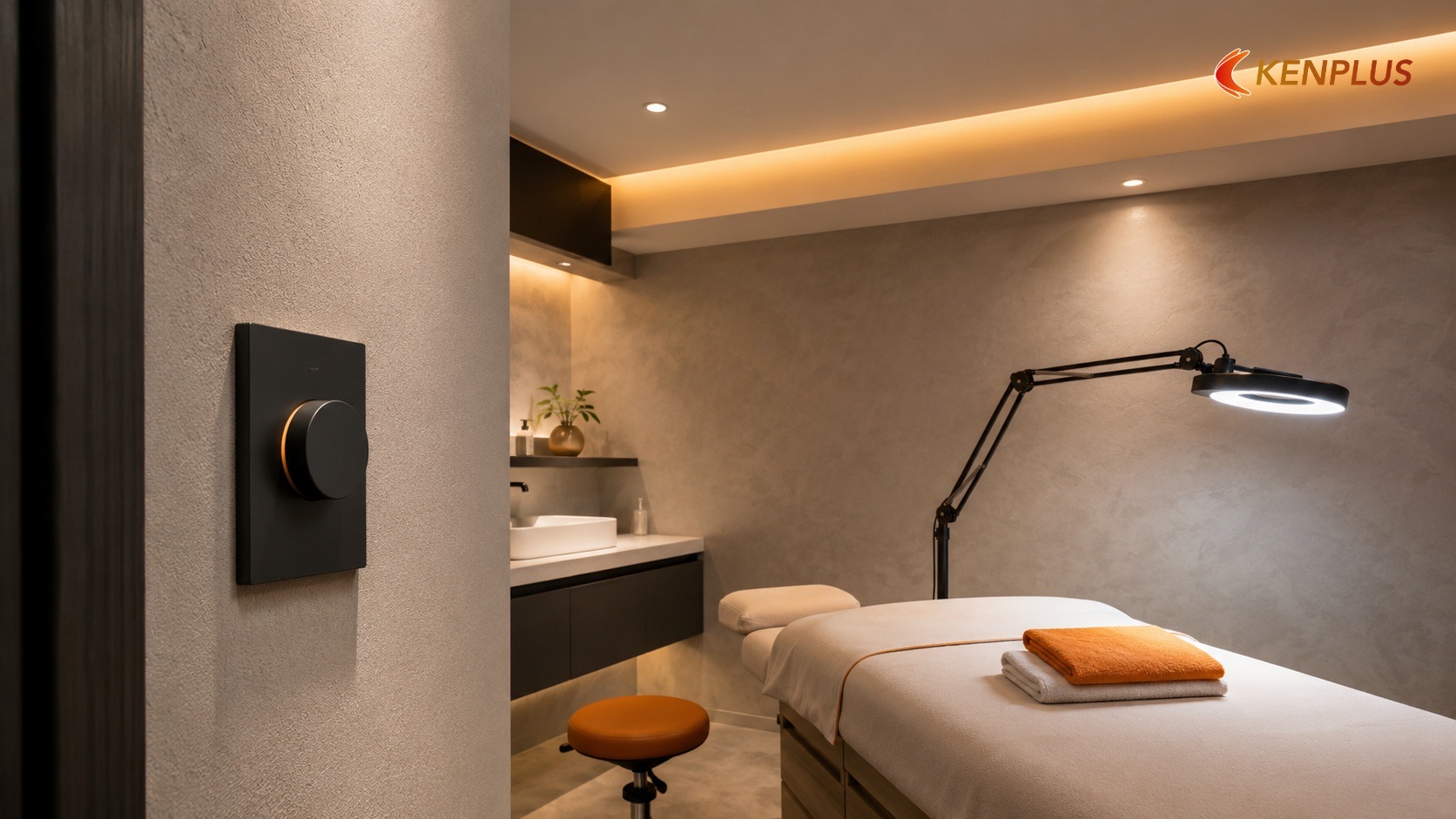 Ánh sáng 2200–3500K và dimmer — Thiết kế phòng treatment cho spa chăm sóc da
