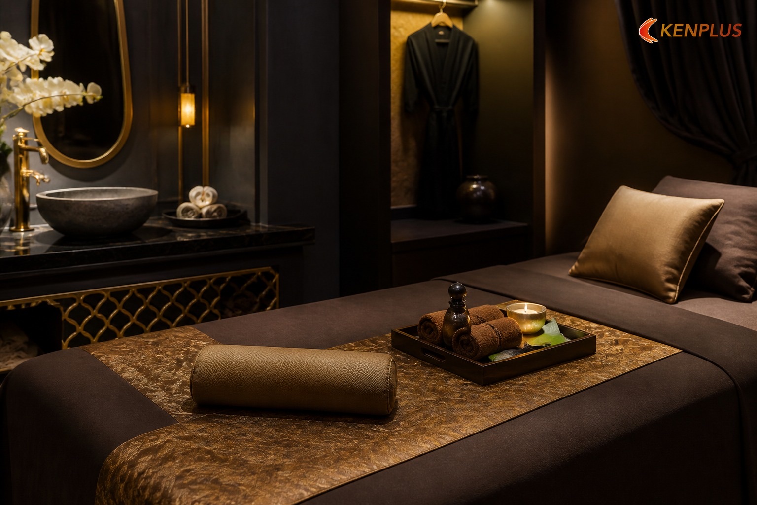 Phòng 3 VIP: giường, lavabo đá