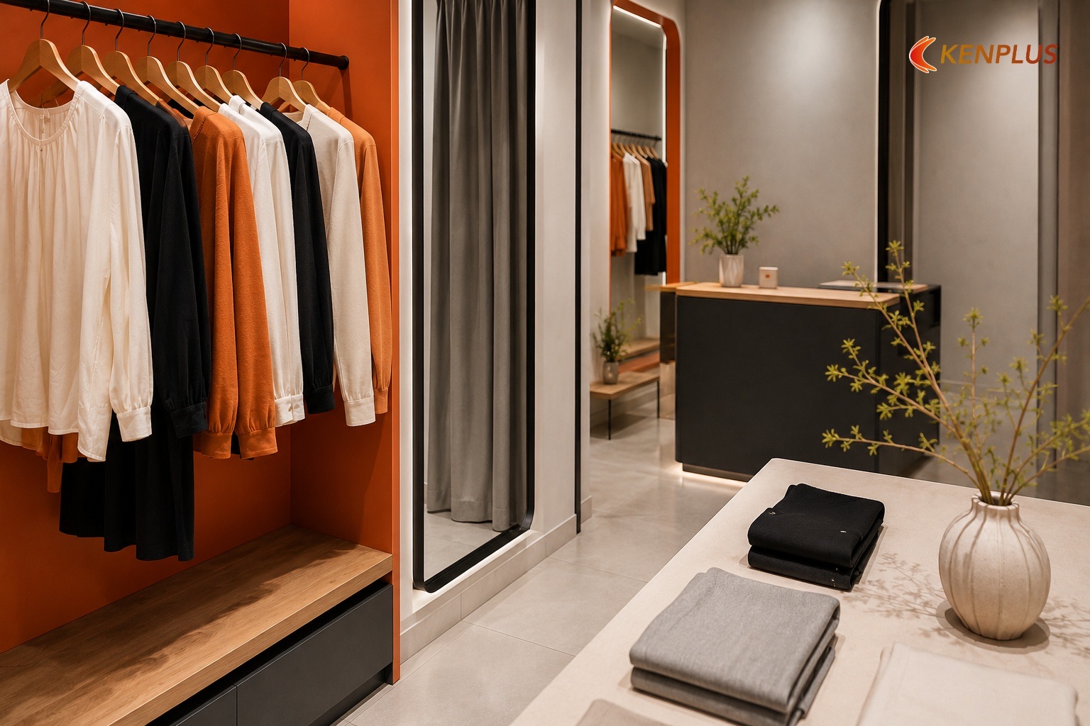 Bảng luồng khách: vào → xem → thử → thu ngân → ra — Cách bố trí shop thời trang nữ 30m² hợp lý Bảng luồng khách: vào → xem → thử → thu ngân → ra — Cách bố trí shop thời trang nữ 30m² hợp lý