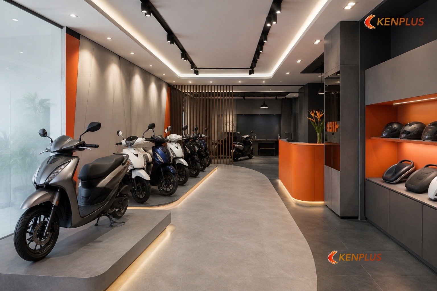 Chia khu cơ bản: cửa vào – dãy xe – thu ngân – dịch vụ