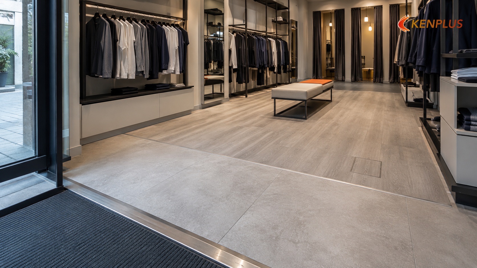 Vật liệu sàn — từ cửa vào đến cabin — Chọn vật liệu thi công shop thời trang nam