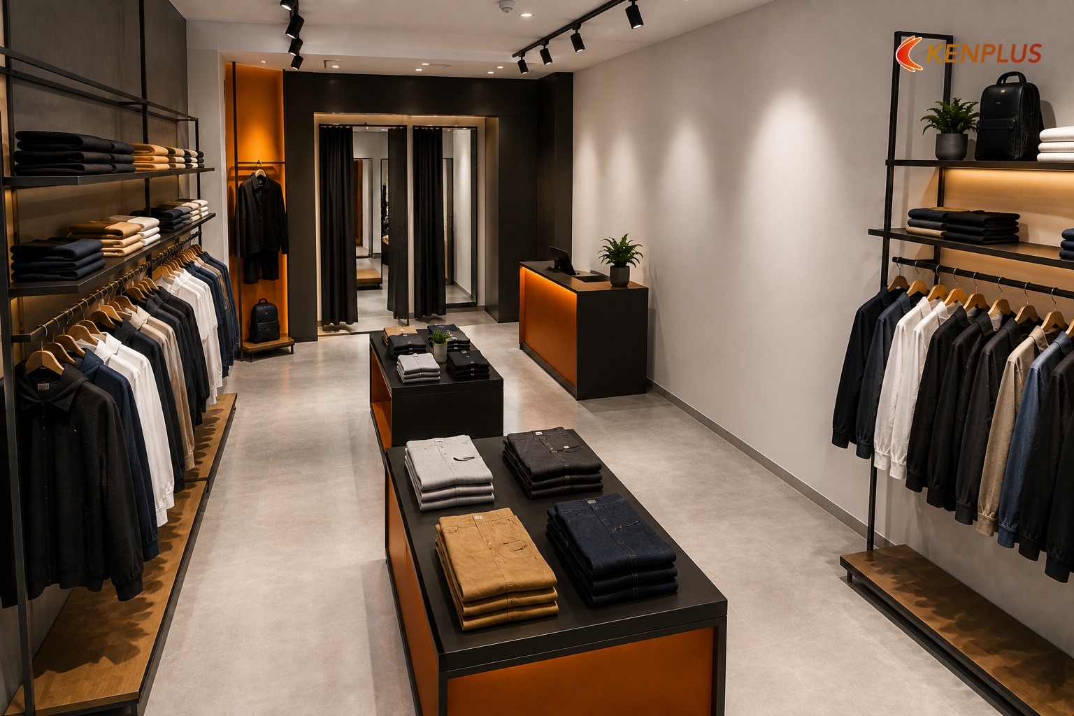 Sơ đồ luồng khách trên shop nam 30 m² — Chi phí thi công shop thời trang nam 30m² Sơ đồ luồng khách trên shop nam 30 m² — Chi phí thi công shop thời trang nam 30m²