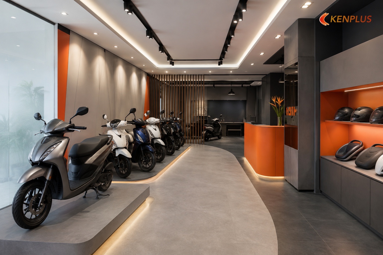 Zoning cơ bản: entry – display line – cashier – service — Mặt bằng showroom xe máy 150m² bố trí thế nào Zoning cơ bản: entry – display line – cashier – service — Mặt bằng showroom xe máy 150m² bố trí thế nào