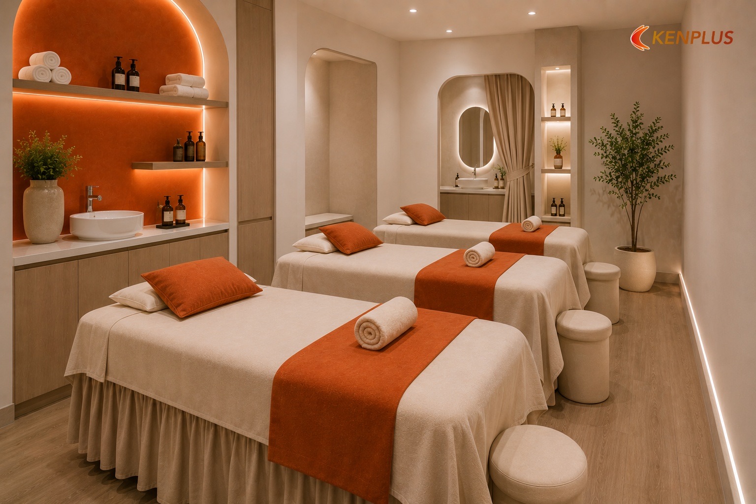 Bảng kích thước giường / treatment bed và khoảng lề — Kích thước giường spa spa mini bao nhiêu hợp lý