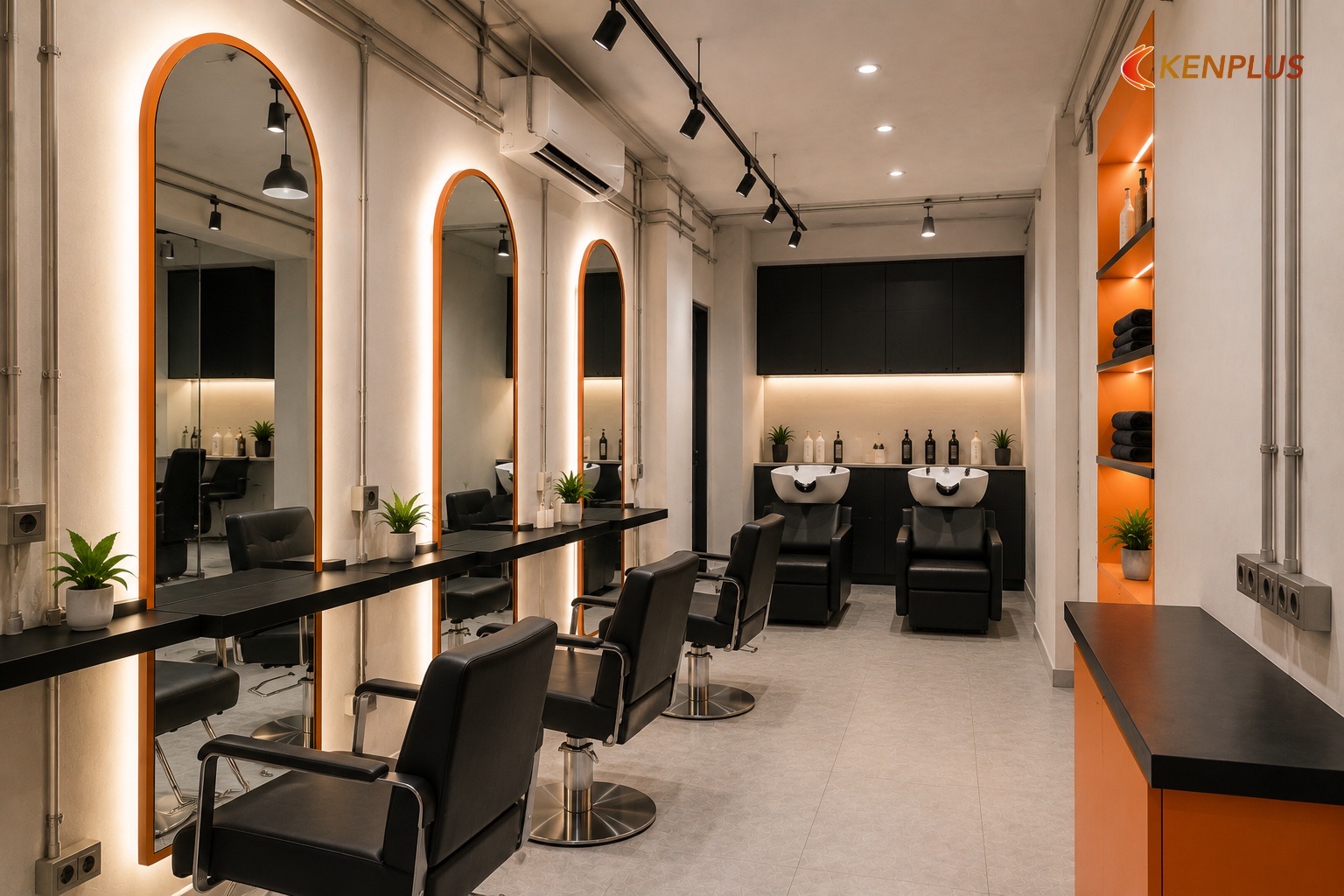 Bảng cấp thoát nước và ổ cắm (xương sống thi công) — Mẫu thiết kế salon tóc nữ đẹp, dễ thi công