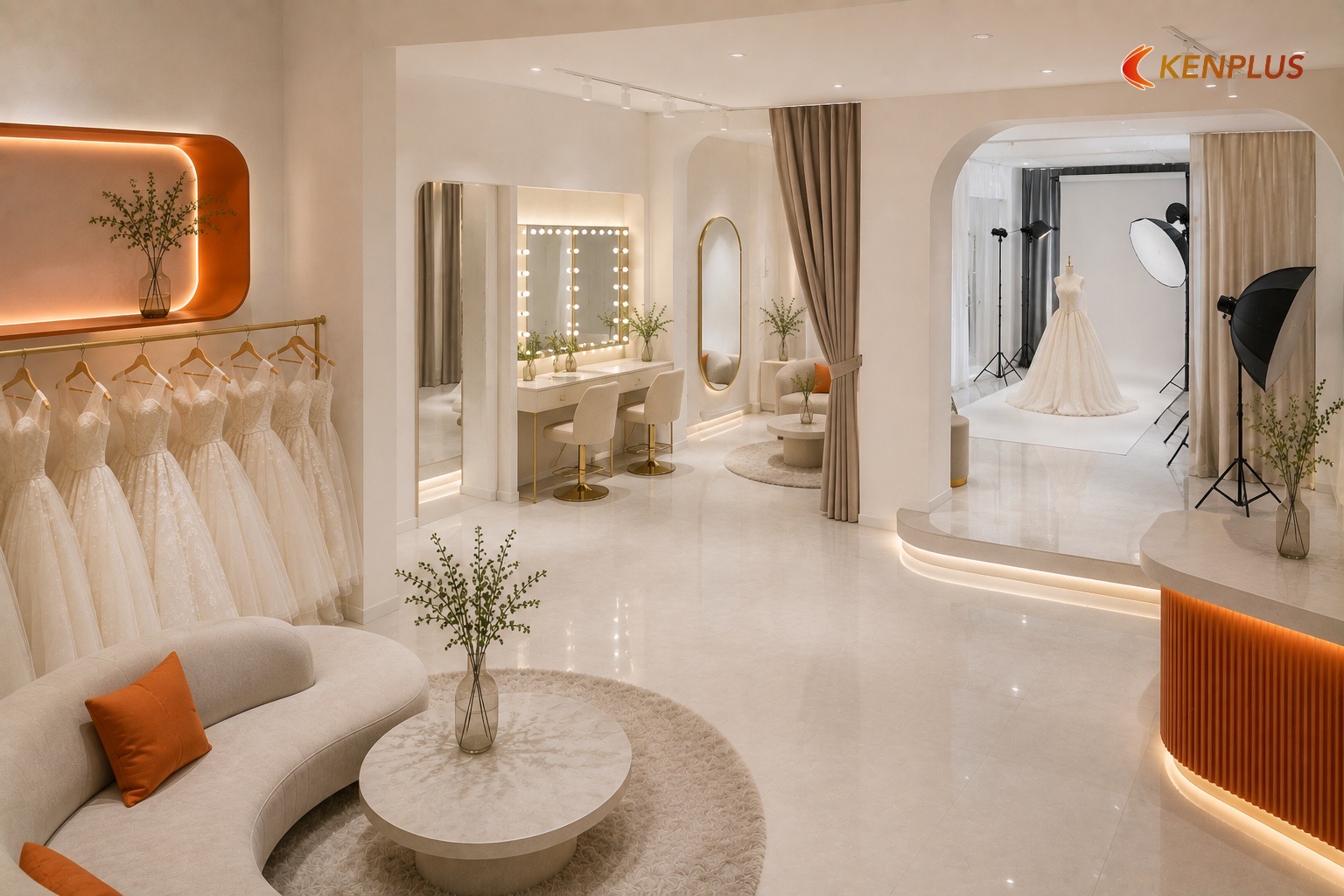 Sơ đồ ba khối showroom – makeup – studio — Quy trình thi công studio áo cưới từ A đến Z