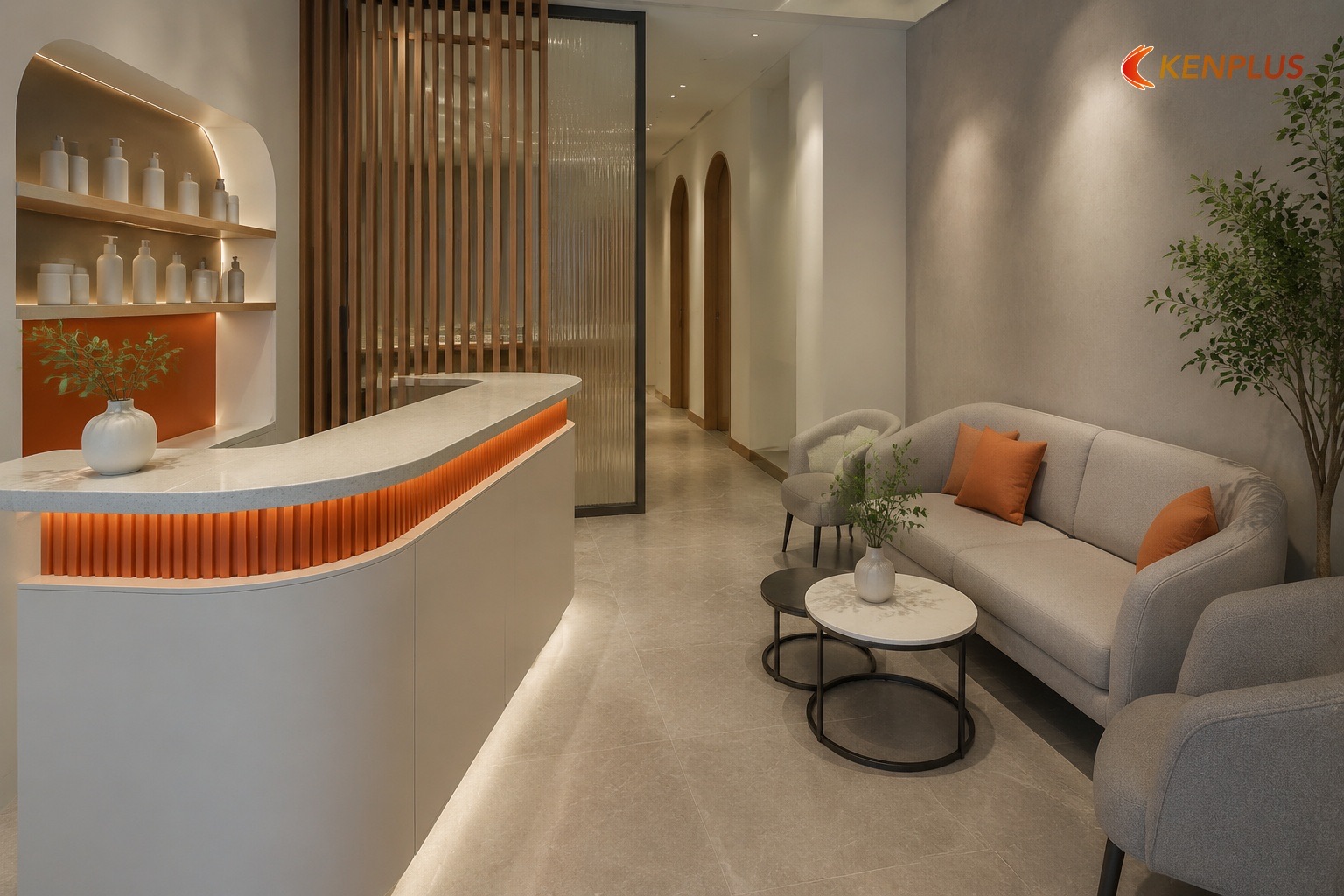 Zone reception và khu chờ — Mặt bằng spa chăm sóc da 100m² bố trí thế nào